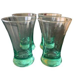 Crate & Barrel Cocktail Rocks Low Ball Aqua Blue Weighted Bottom Glass Set of 4